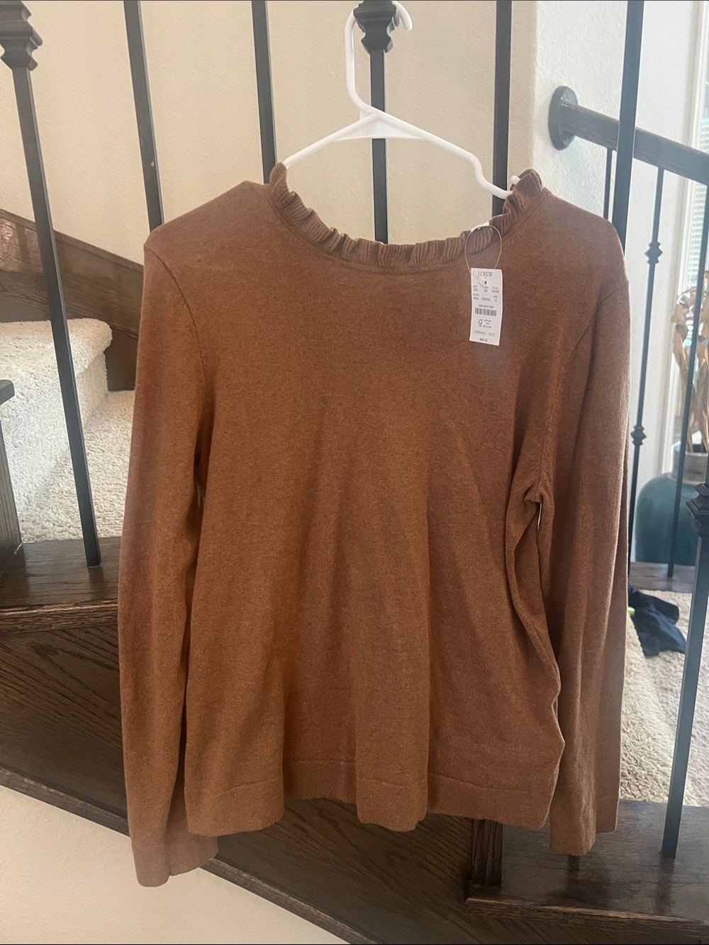 J. Crew Brown Ruffle-Neck Long-Sleeve Sweatshirt